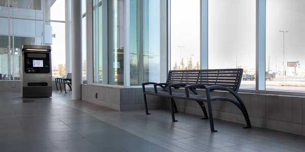 Wishbone Commercial Modena Alunimum Benches at the Davies Station of the Edmonton LRT Valley Line-1